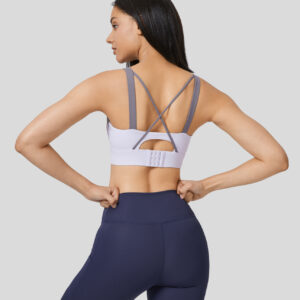 Halara Medium Support Backless Crisscross Cut Out Adjustable Buckle Running Sports Bra - Smoke White Purple - XS push up bra strapless bra