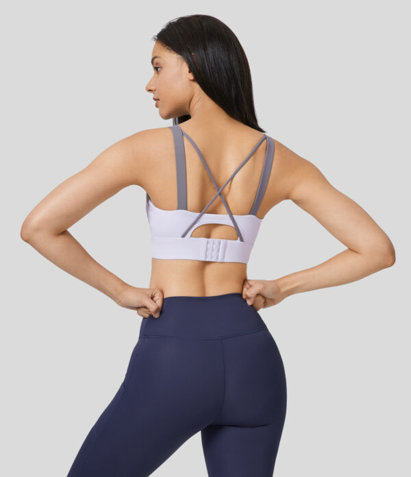 Halara Medium Support Backless Crisscross Cut Out Adjustable Buckle Running Sports Bra - Smoke White Purple - XS push up bra strapless bra