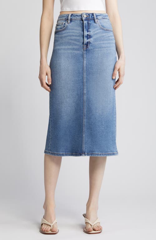 HIDDEN JEANS Back Slit Denim Midi Pencil Skirt in Medium Wash at Nordstrom