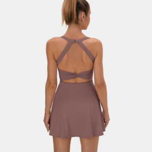 Halara Backless Twisted Active Dress Workout Dress - Deep Tea Brown - L