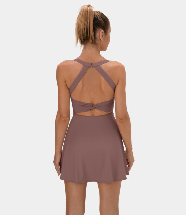 Halara Backless Twisted Active Dress Workout Dress - Deep Tea Brown - L