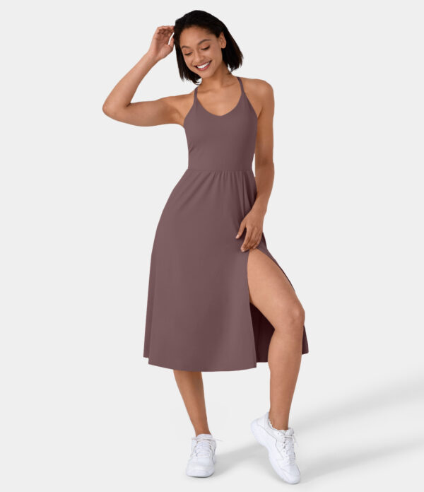 Halara Everyday Midi Chill Dress-La Land Casual Dress - Deep Tea Brown - S slip dress beach dress ruched dress halter dress exercise dress