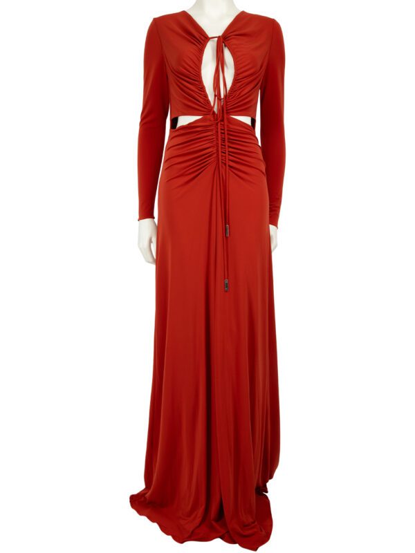 Halston Heritage Rust Red Ruched Cut Out Maxi Dress