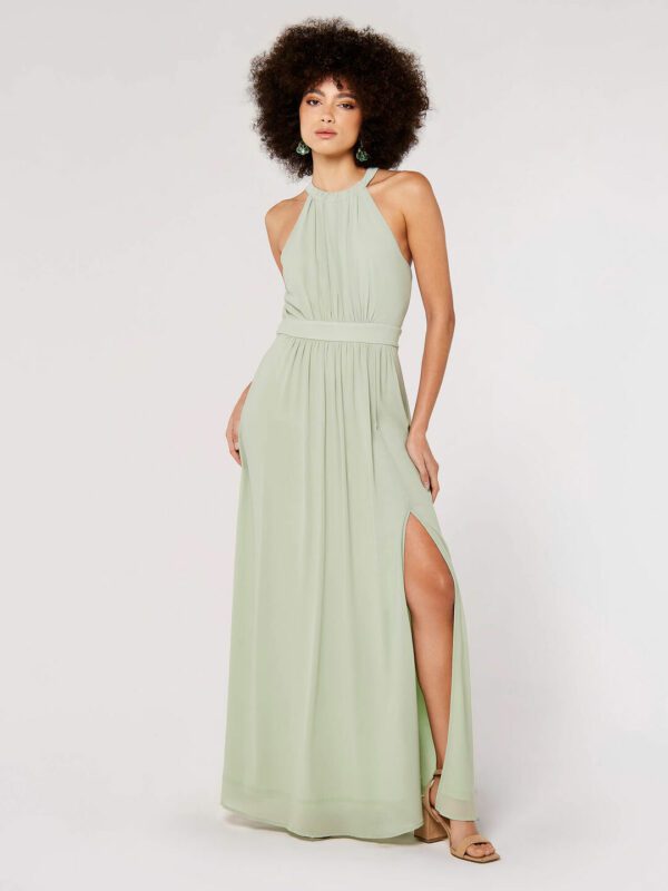 Halter Neck Split Maxi Dress