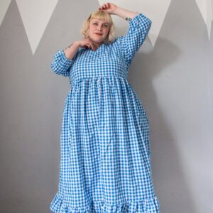 Handmade Cotton Gingham Tie Sleeve Smock Dress With Pockets Sun Summer Mini Or Midi