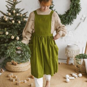 Handmade Linen Pinafore Apron Dress For Women. Smock Cooking