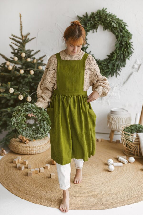 Handmade Linen Pinafore Apron Dress For Women. Smock Cooking