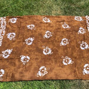 Hawaiian Brown & White Tie Dye Blend Hibiscus Wraparound Sarong Skirt