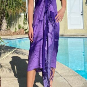 Hawaiian Design Purple Hibiscus Wraparound Sarong Pareo Luau Beach Skirt