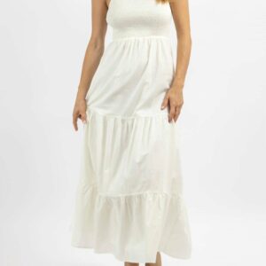 Heatwave Smock And Mock Neck Maxi Dress In White