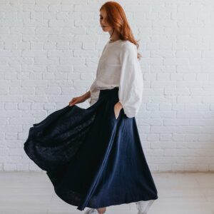 Heavy Linen Skirt, Fall High Waist Maxi Long Wrap Flowy Tulip A Line Skirt