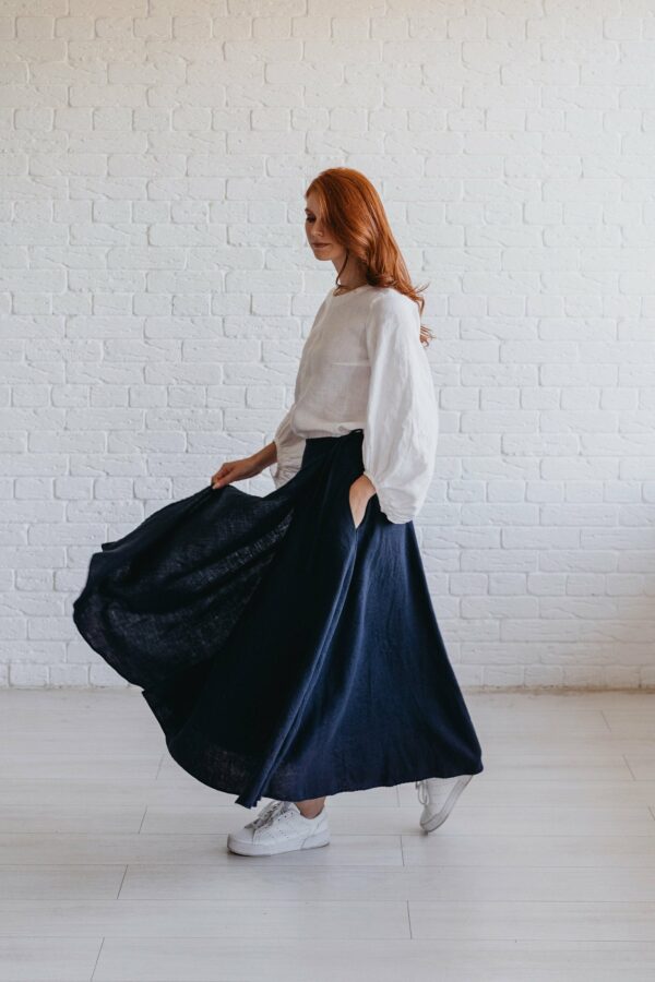 Heavy Linen Skirt, Fall High Waist Maxi Long Wrap Flowy Tulip A Line Skirt