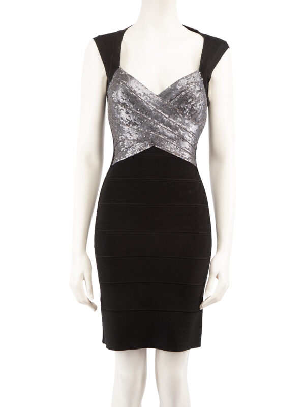 Herve Leger Black Bandage Sequinned Mini Dress