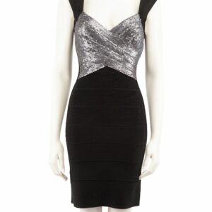 Herve Leger Black Bandage Sequinned Mini Dress, Women's (Size 2XS)