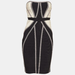 Herve Leger Black/White Knit Frederique Bandage Dress M