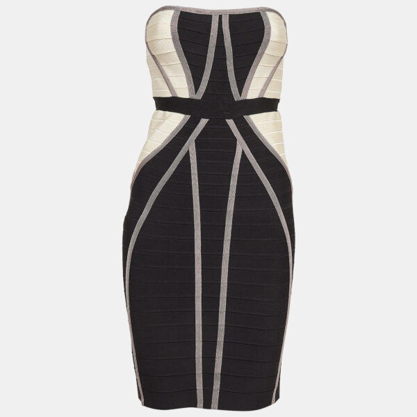 Herve Leger Black/White Knit Frederique Bandage Dress M