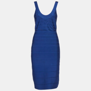 Herve Leger Blue Knit Sleeveless Bandage Dress S