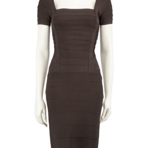 Herve Leger Brown Square Neck Bandage Dress