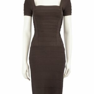 Herve Leger Brown Square Neck Bandage Dress, Women's (Size XS)