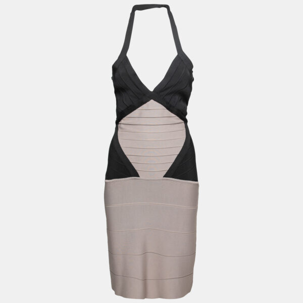 Herve Leger Colorblock Knit Halter Neck Bandage Dress S