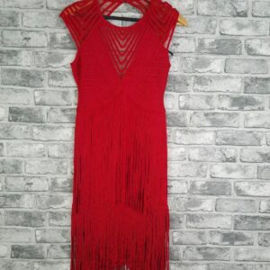 Herve Leger Dress Size M Fit 10 Red Tassel Fringe Bandage, Women's