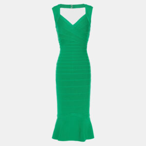 Herve Leger Green Knit Knee Length Bandage Dress XS