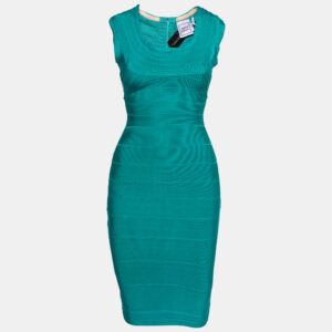 Herve Leger Jade Green Sleeveless Scoop Neck Bandage Dress XS