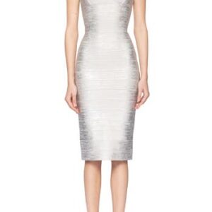 Herve Leger Metallic Foil Bandage Midi Dress in Silver Foil at Nordstrom Rack, Size Medium