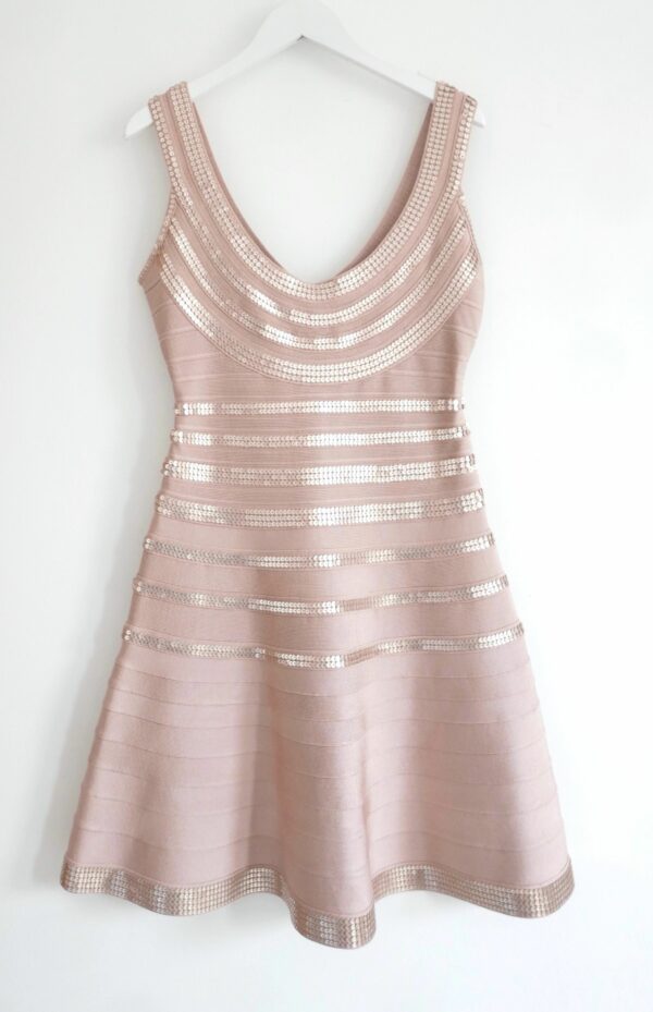 Herve Leger Sachie Sequin Bandage Dress in Pink, Women's (Size Small)