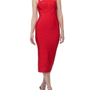 Hervé Léger Women's Cross Back Bandage Midi Dress - Chili - Size S