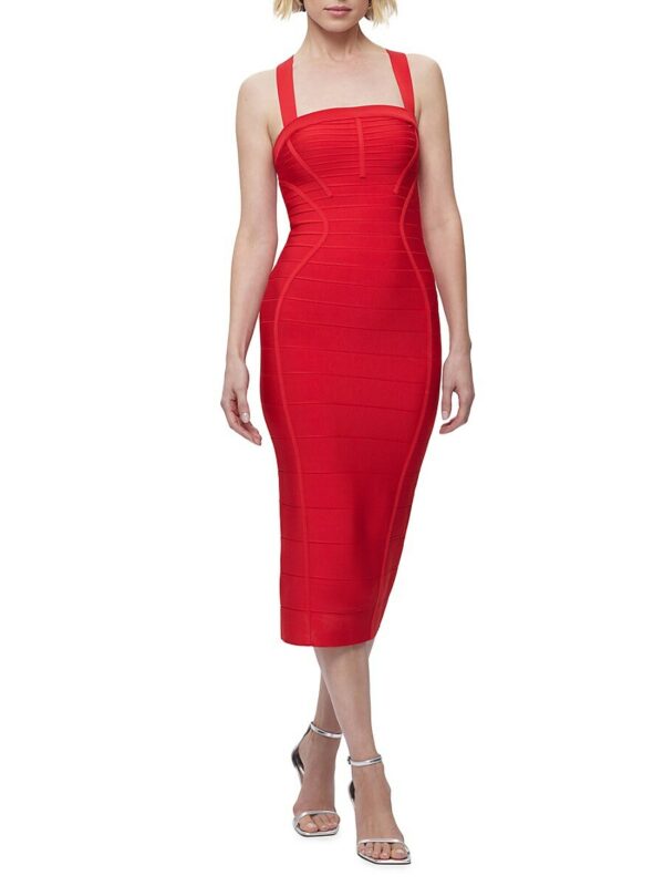 Hervé Léger Women's Cross Back Bandage Midi Dress - Chili - Size S