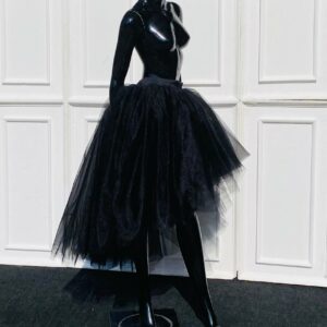 Hi-Low Tulle Skirt/ Black Short Low Long Train Style Women Front Back Asymmetrical Tutu/ Bridal Overskirt