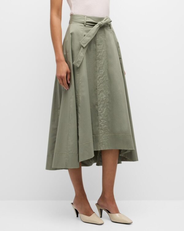 High-Low Belted A-Line Midi Skirt