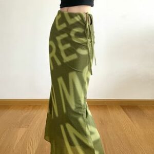 High Rise Lettering Maxi Fishtail Skirt