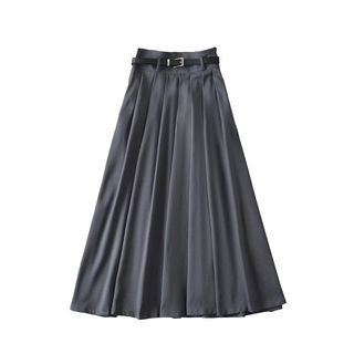 High Rise Plain Accordion Pleated Midi A-Line Skirt