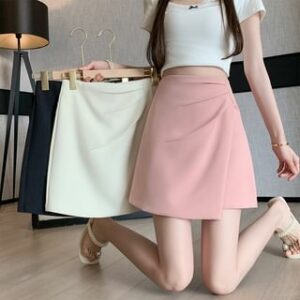 High Rise Plain Asymmetrical Mini A-Line Skirt