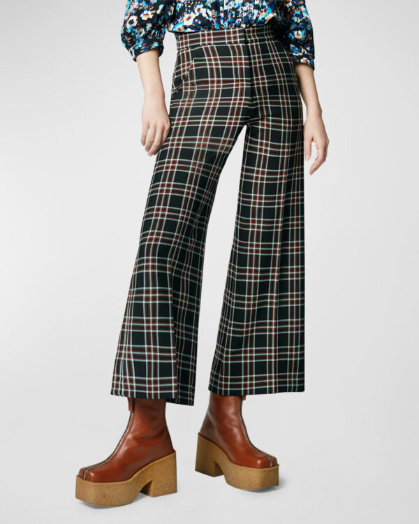 High-Rise Wide-Leg Wool Plaid Culottes