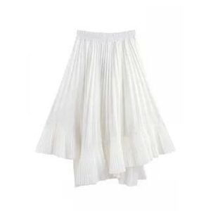 High Waist Asymmetrical Plain Accordion Pleat Midi A-Line Skirt White - One Size