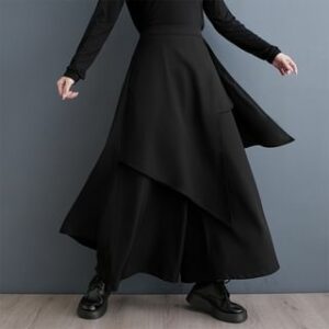 High Waist Plain Asymmetrical Culottes Black - One Size