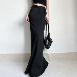 High Waist Plain Maxi Fishtail Skirt