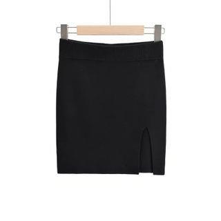 High-Waist Slit Mini Pencil Skirt Black - M