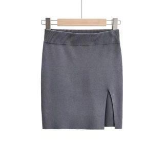 High-Waist Slit Mini Pencil Skirt Charcoal Gray - M