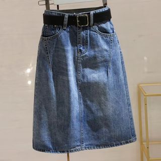 High Waist Washed Mini A-Line Denim Skirt