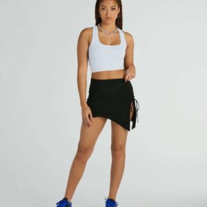 Hold It Down Ruched Asymmetrical Mini Skirt