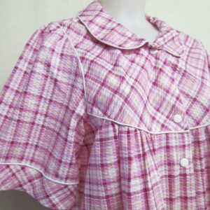 House Dress Coffee Time Pink Plaid Loose Fit Housecoat Smock Medium New