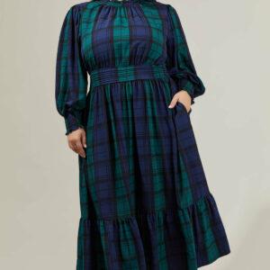 Hudson Plaid Caitlyn Smock Sleeve Midi Dress Curve