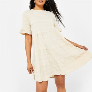 I Saw It First Textured Shirred Smock Dress - Neutral