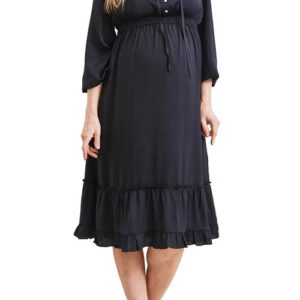 Angel Maternity Stelle Button Front Maternity Midi Dress in Navy at Nordstrom, Size Small