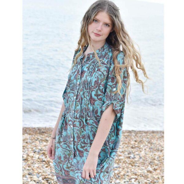 'India' Buttoned Paisley Shirt Dress