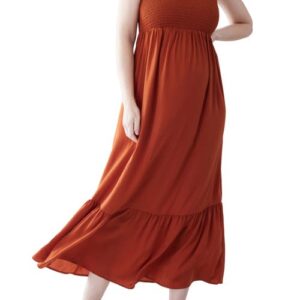 Ingrid & Isabel Smock Bodice Sateen Maternity Midi Dress in Spice at Nordstrom, Size Large